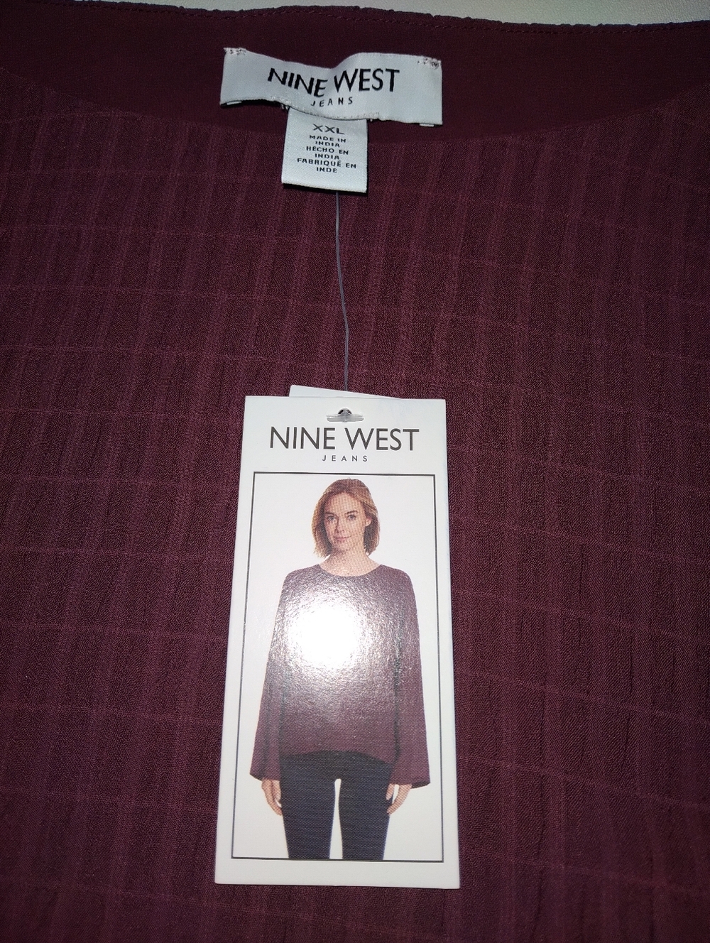 Nine West Ribbed Long-Sleeve Top in Wine New Size XXL - Picture 2 of 4